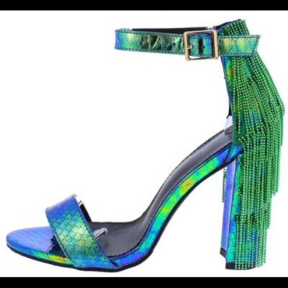 Green Blue Hologram Fringe Heel